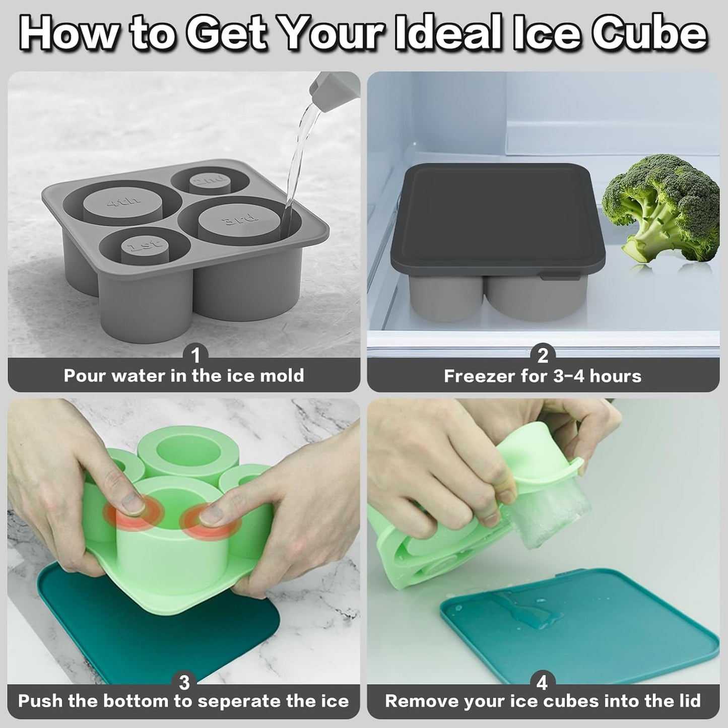 Treamy™ Ice Cube Tray with Lid - 4 Cylinder Ice Rings