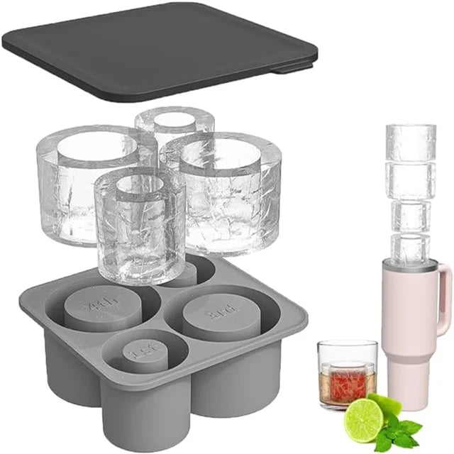 Treamy™ Ice Cube Tray with Lid - 4 Cylinder Ice Rings