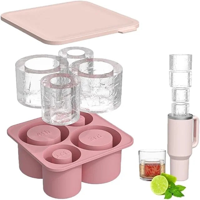 Treamy™ Ice Cube Tray with Lid - 4 Cylinder Ice Rings